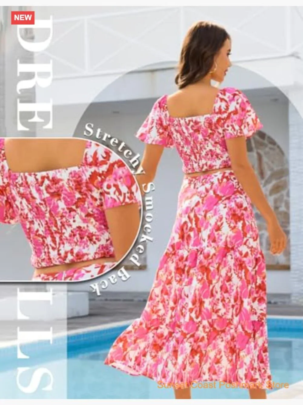 Floral Boho 2 Piece Skirt Set Matching Top & Long Skirt Cruise Outfit